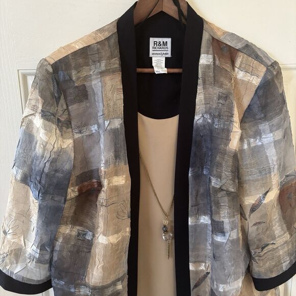 Vintage R&M Richards Women Blouse Cardigan Duo Necklace 18WP Floral Quiet Luxury - Picture 3 of 13